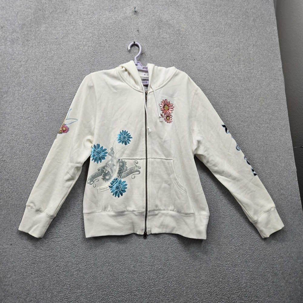 Walt Disney Women Hoodie 1X White Y2K Embroidered Disneyland Tinker Bell Bling